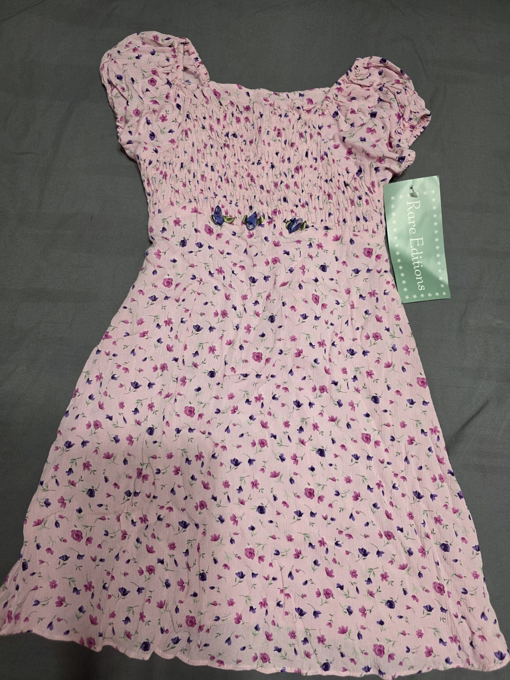 Rare Editions Light Pink Floral Smocked Dress